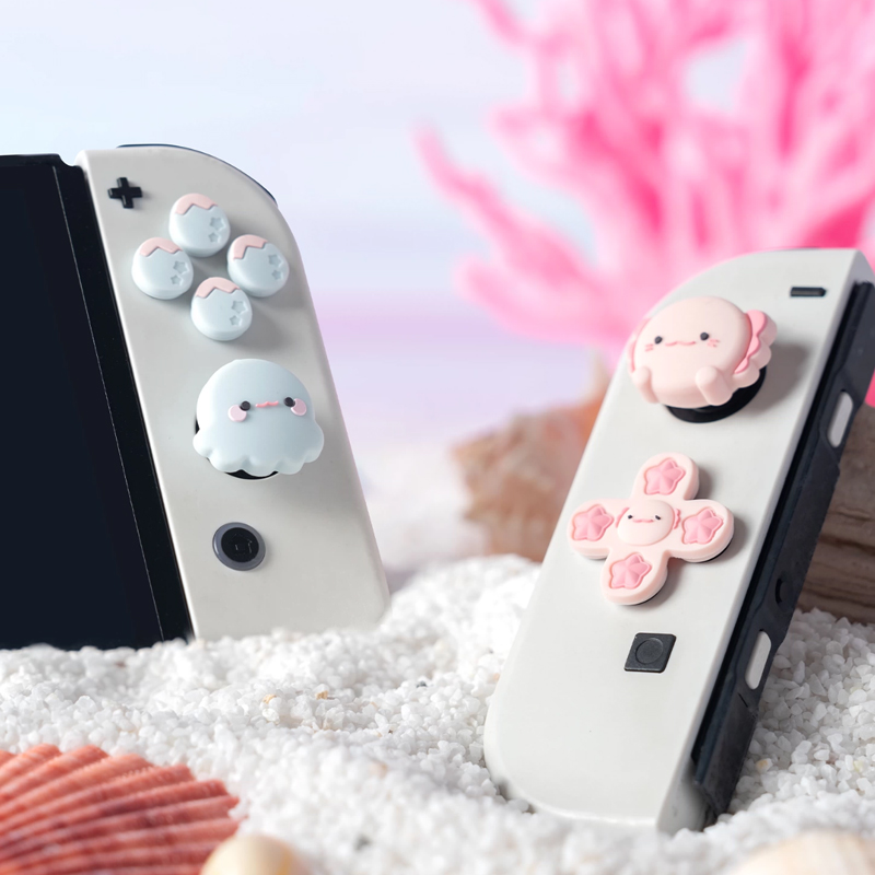 Party Games Nintendo Switch - สติ๊กเกอร์ซิลิโคนแบบนิ่มลายปาร์ตี้ตู้ปลา ปุ่ม D-pad ABXY สำหรับ Switch