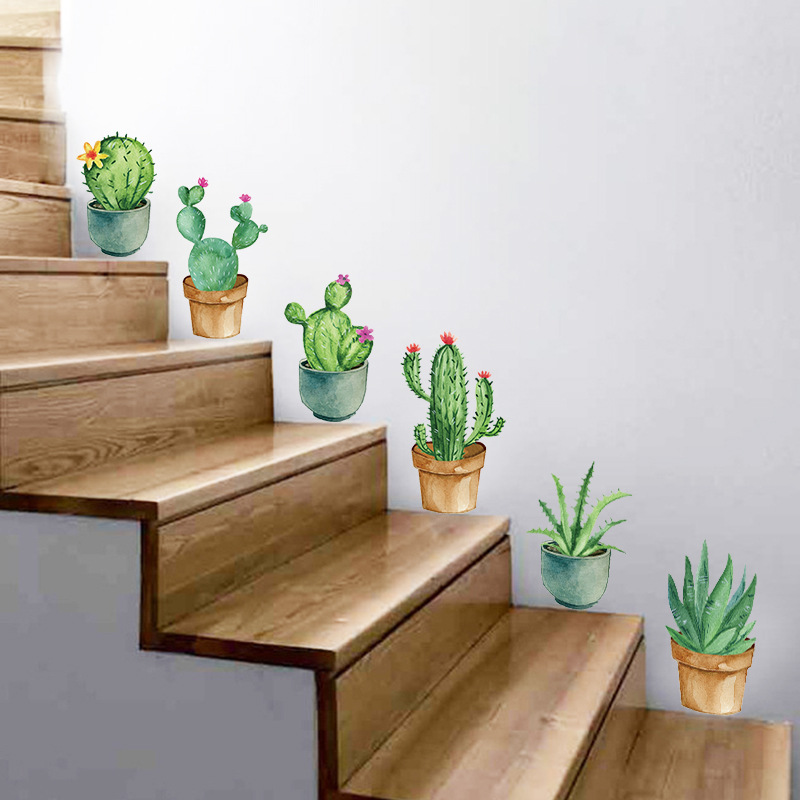 Ladder Toss Set - สีเขียวสวนโรงงานแคคตัสกระถางดอกไม้หม้อชุด3D DIY Wall Decals/Adhesive ครอบครัวสติ๊กเกอร์ติดผนังภาพจิตรกรรมฝาผนังห้องน้ำบันไดตกแต่ง